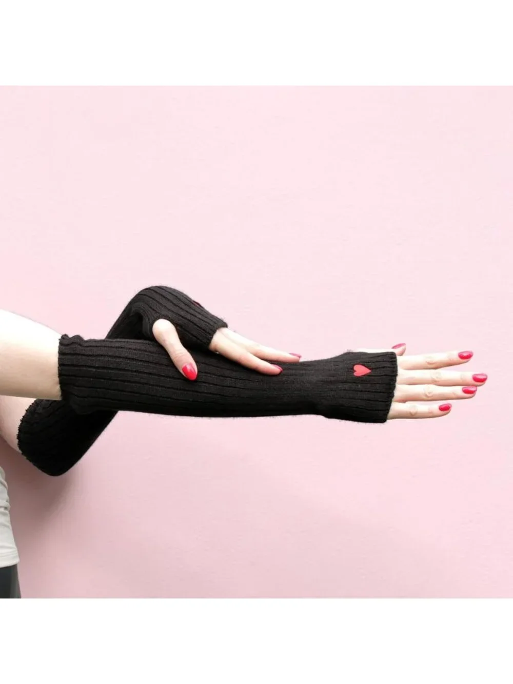 Women's Heart Arm Warmers Fingerless Gloves Y2K Gothic Cosplay Sleeves